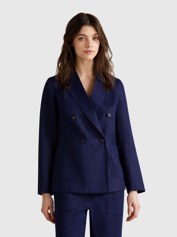 Double-breasted jacket in pure linen Women
