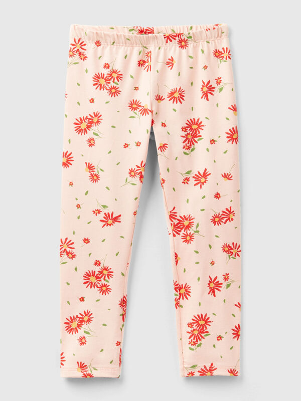 Soft pink leggings with floral print Junior Girl