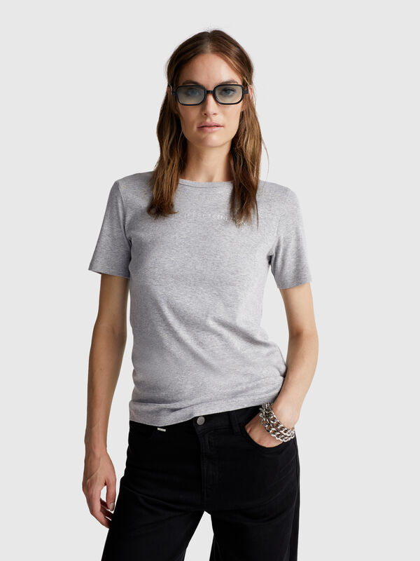 T-shirt in 100% cotton with glitter print logo Women