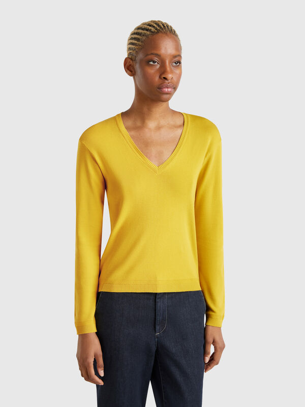 Pure cotton sweater with V-neck Women