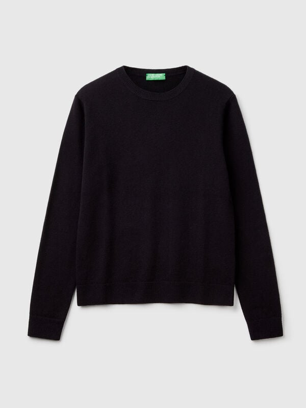 Black crew neck sweater in pure Merino wool Women