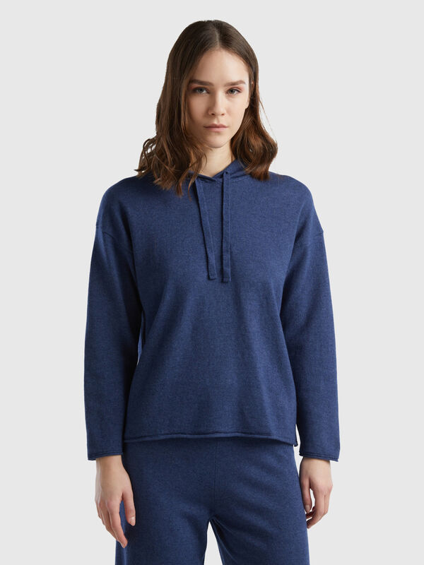 Air force blue cashmere blend sweater with hood Women