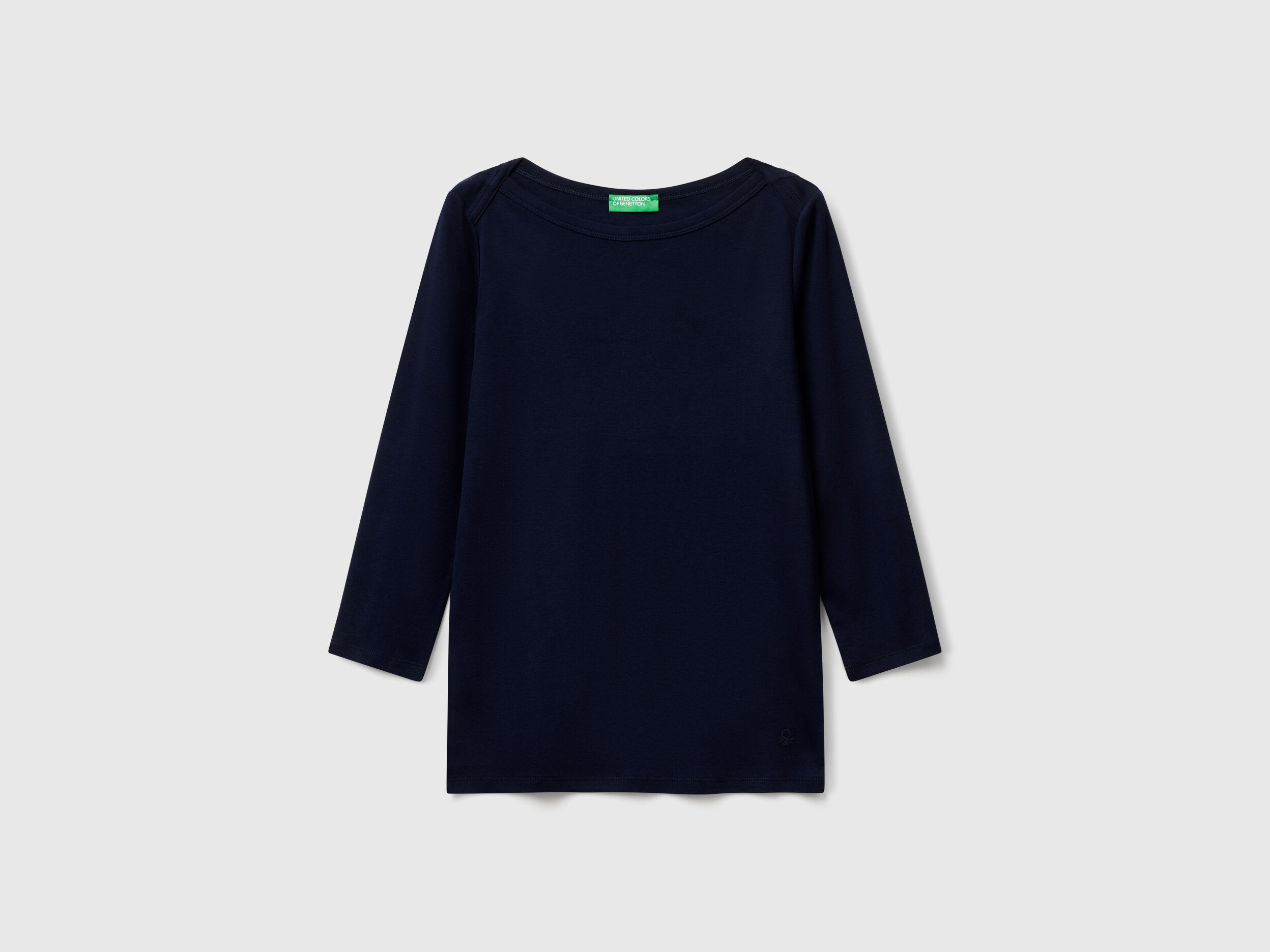 T-shirt with boat neck - Dark Blue | Benetton