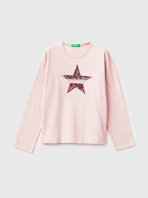 T-shirt in warm cotton with sequins Junior Girl