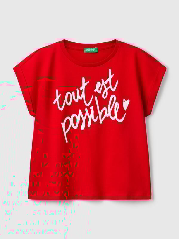Boxy fit t-shirt with print and glitter Junior Girl