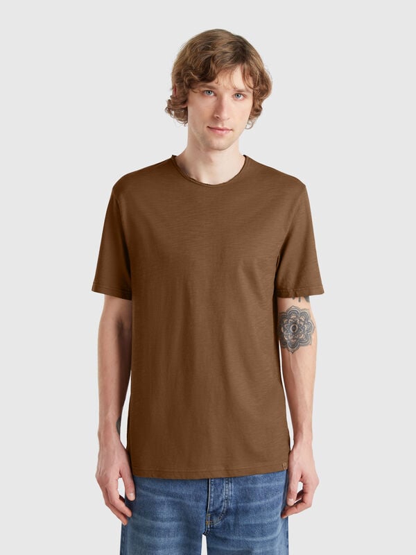 Brick red slub cotton t-shirt Men