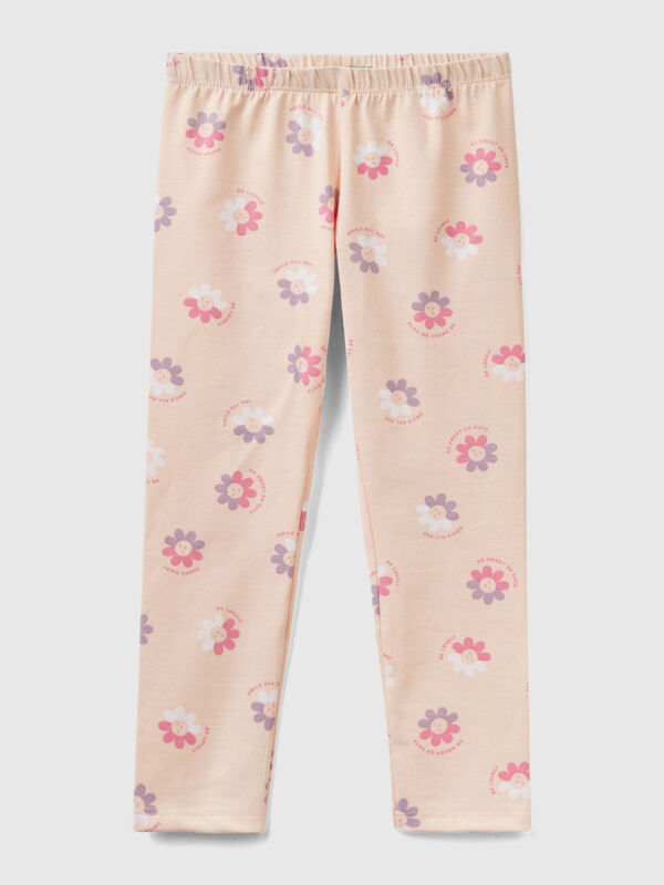 Pastel pink leggings with floral print Junior Girl