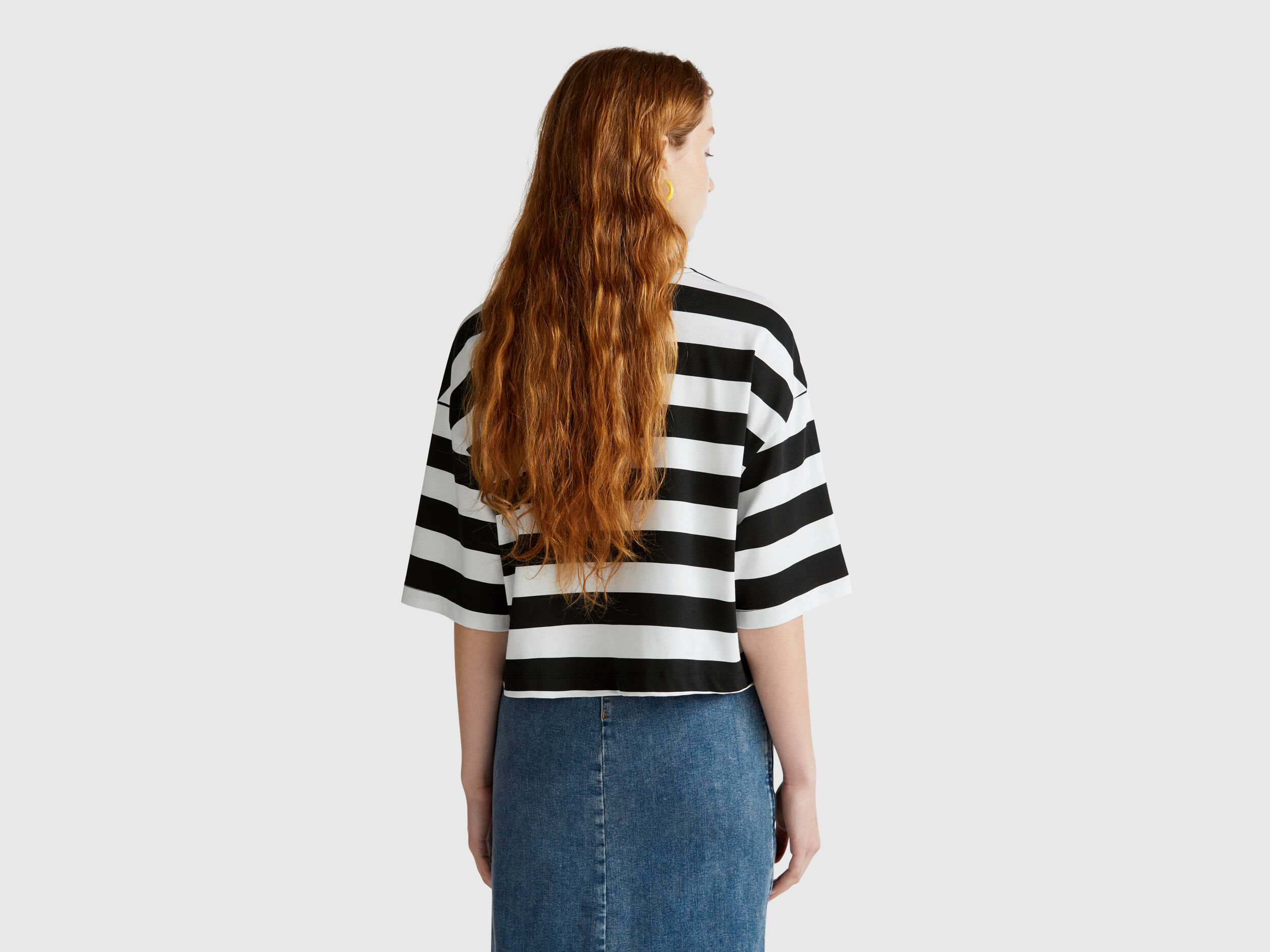Black and white striped t-shirt - White | Benetton