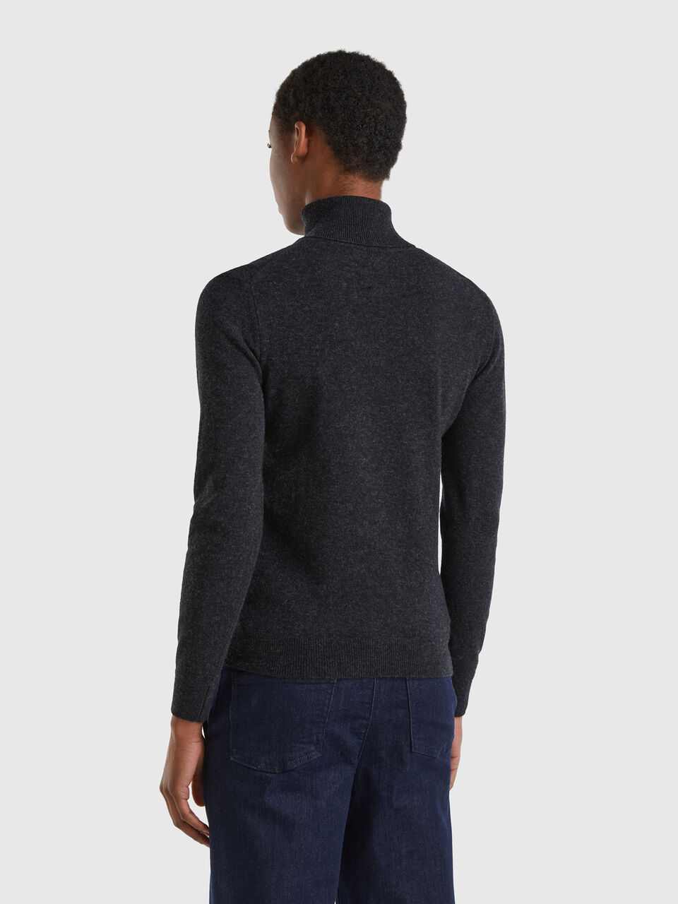 Charcoal gray turtleneck sweater in pure Merino wool