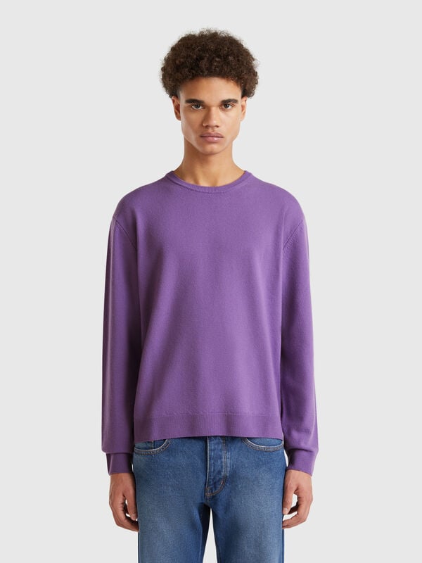Purple sweater in pure Merino wool Men