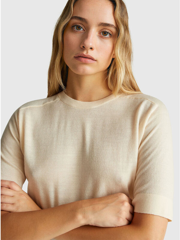 Short sleeve sweater in pure Merino wool Women