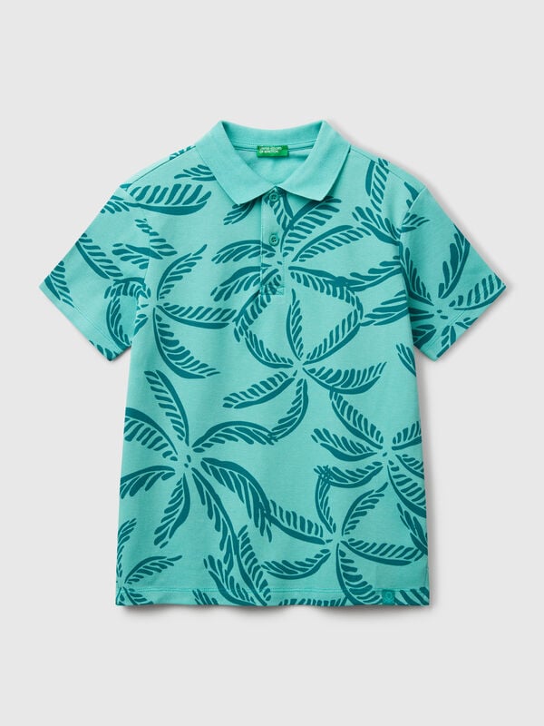 Green polo with tropical print Junior Boy