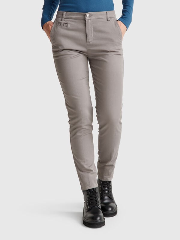 Gray slim fit cotton chinos Women