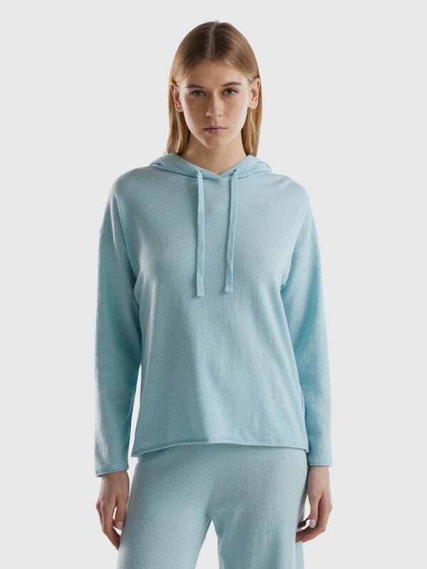 Aqua cashmere blend sweater with hood Women