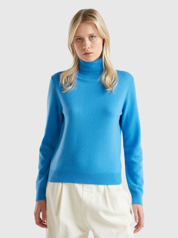 Light blue turtleneck in pure cashmere Women