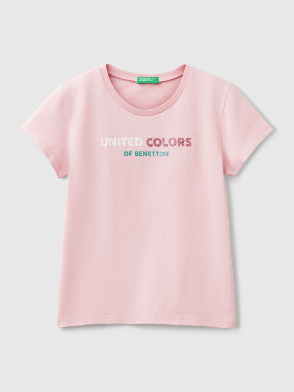 T-shirt with glittery logo in cotton Junior Girl