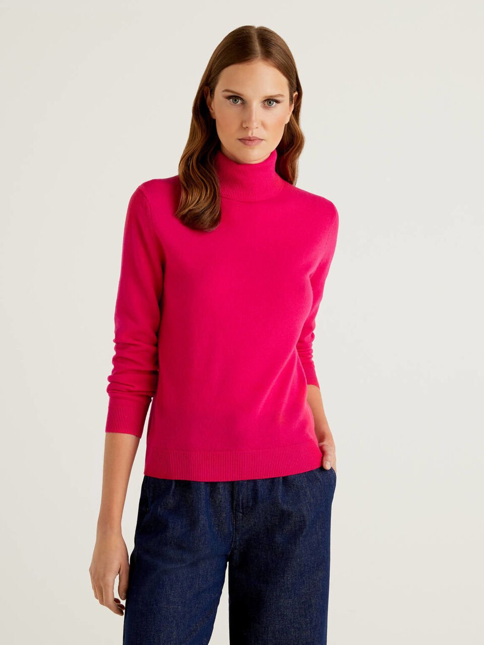 Fuchsia Turtleneck Sweater In Pure Virgin Wool