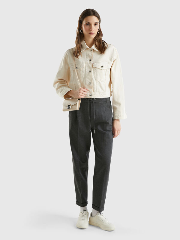 Yarn-dyed trousers with drawstring Women