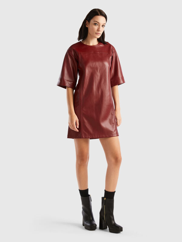 Cropped dress in imitation leather fabric