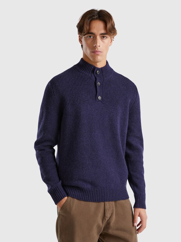 High neck sweater in pure Shetland wool Men