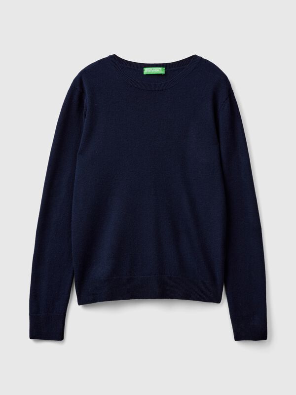 Dark blue crew neck sweater in pure Merino wool Women