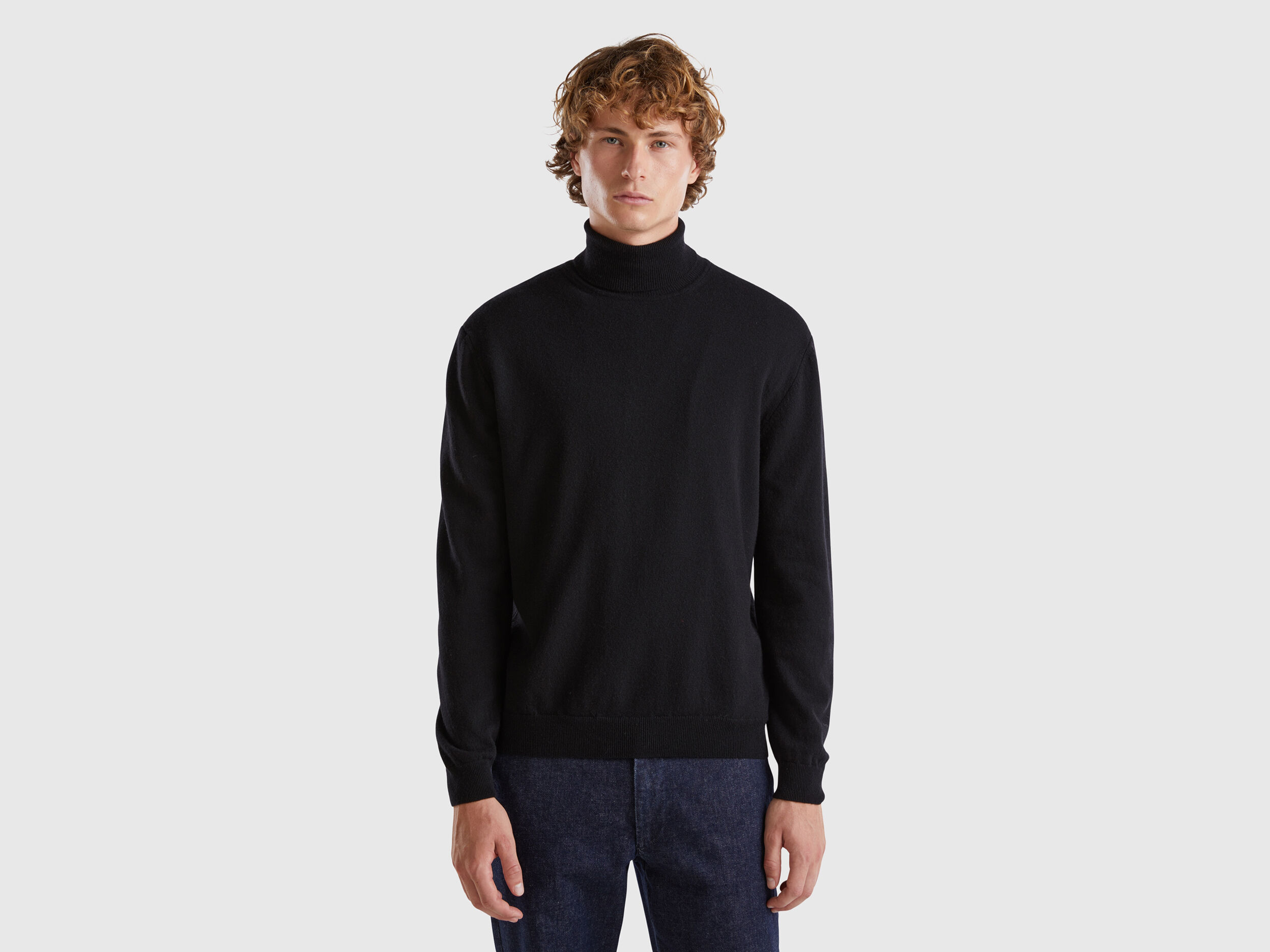 Black turtleneck in pure Merino wool - Black | Benetton