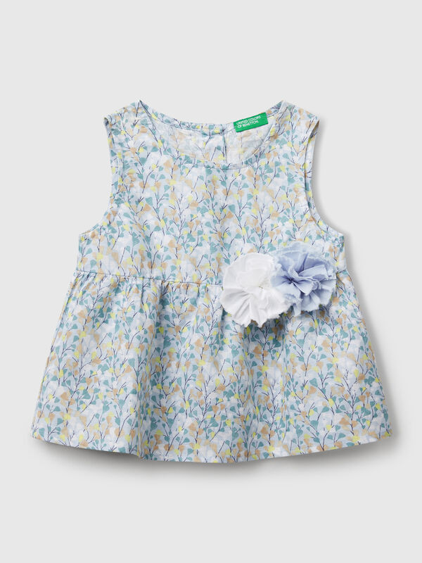Floral blouse in linen blend Junior Girl