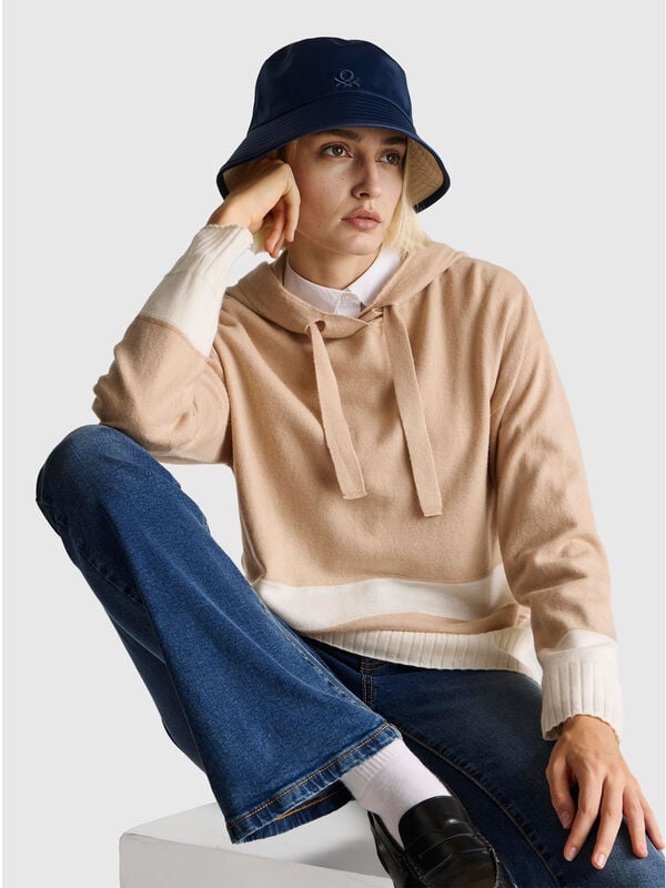 Beige cashmere blend sweater with hood Women