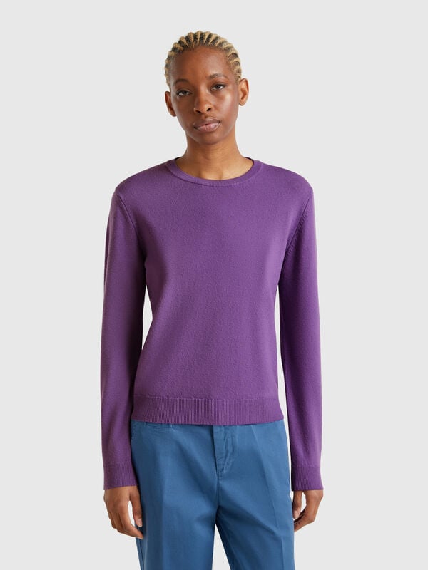 Purple crew neck sweater in Merino wool Women