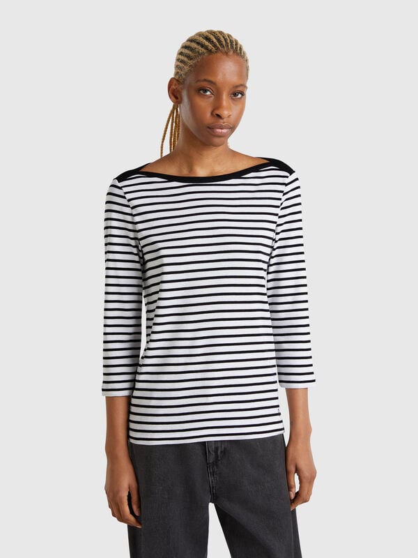 Striped 3/4 sleeve t-shirt in pure cotton Women
