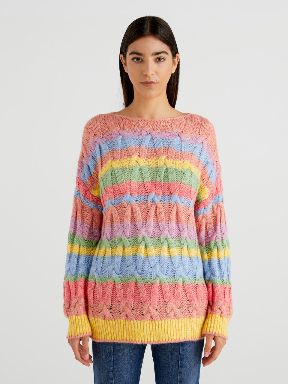 Multicolored boat neck sweater