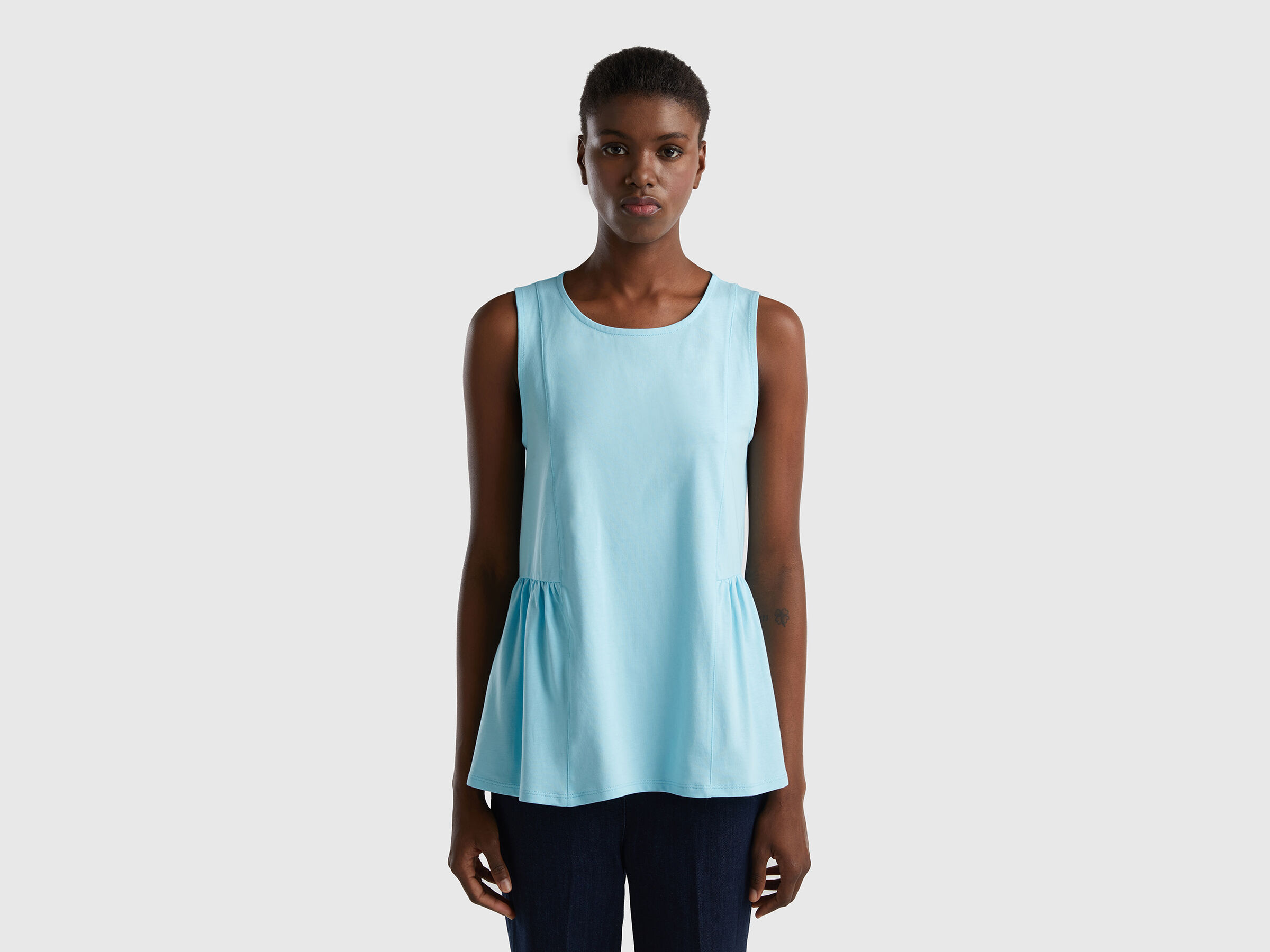 Tank top with ruffles - Light Blue | Benetton