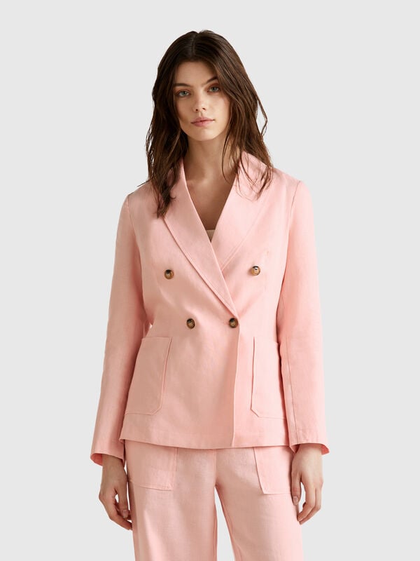 Double-breasted jacket in pure linen Women