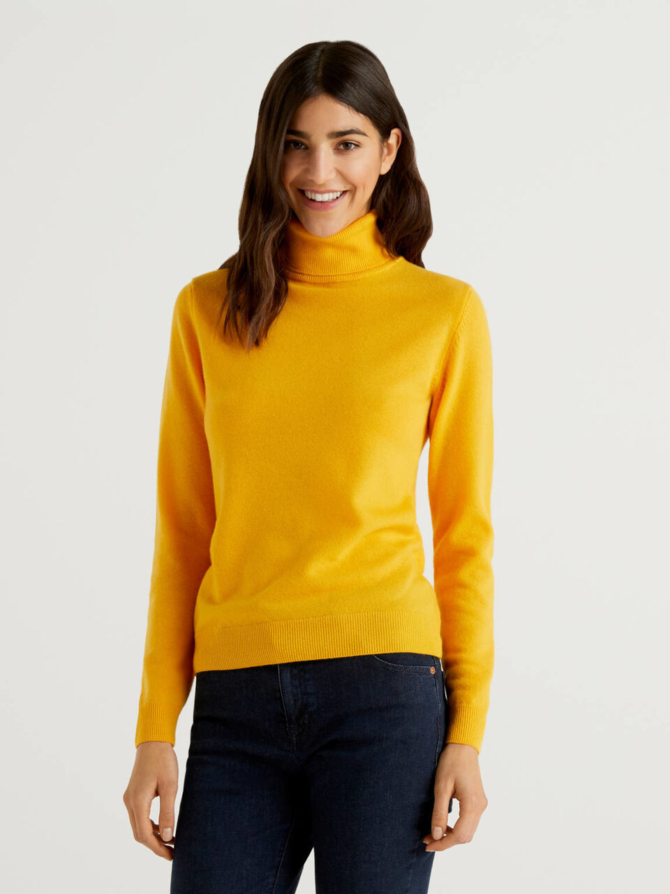 Yellow turtleneck sweater in pure virgin wool
