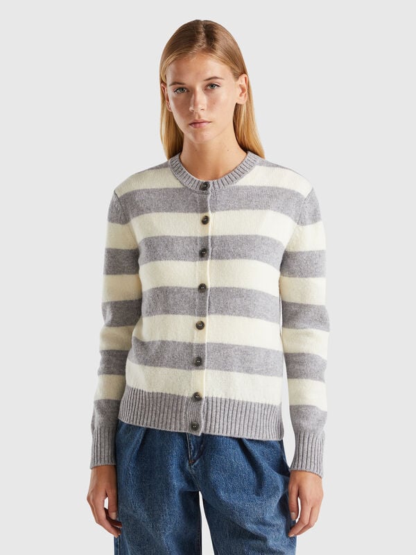 Striped cardigan in pure Shetland wool Women