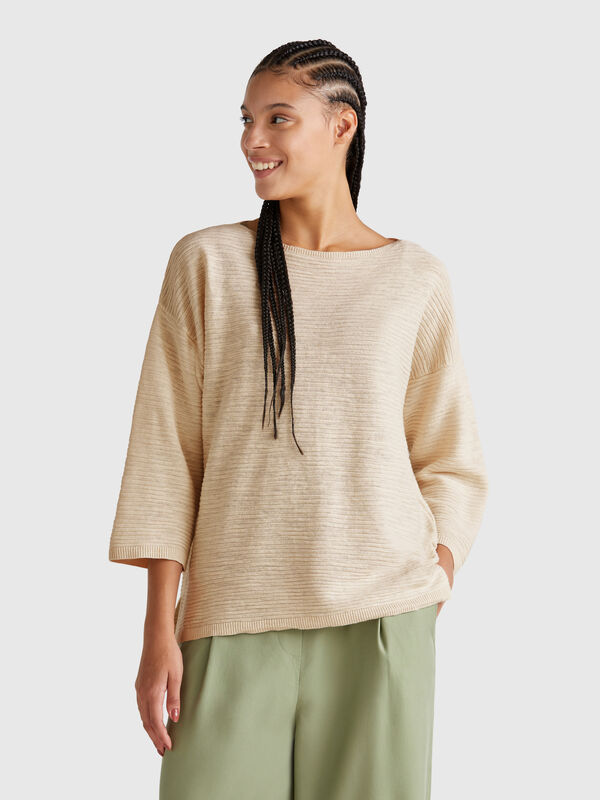 Sweater in linen blend with 3/4 sleeves Women