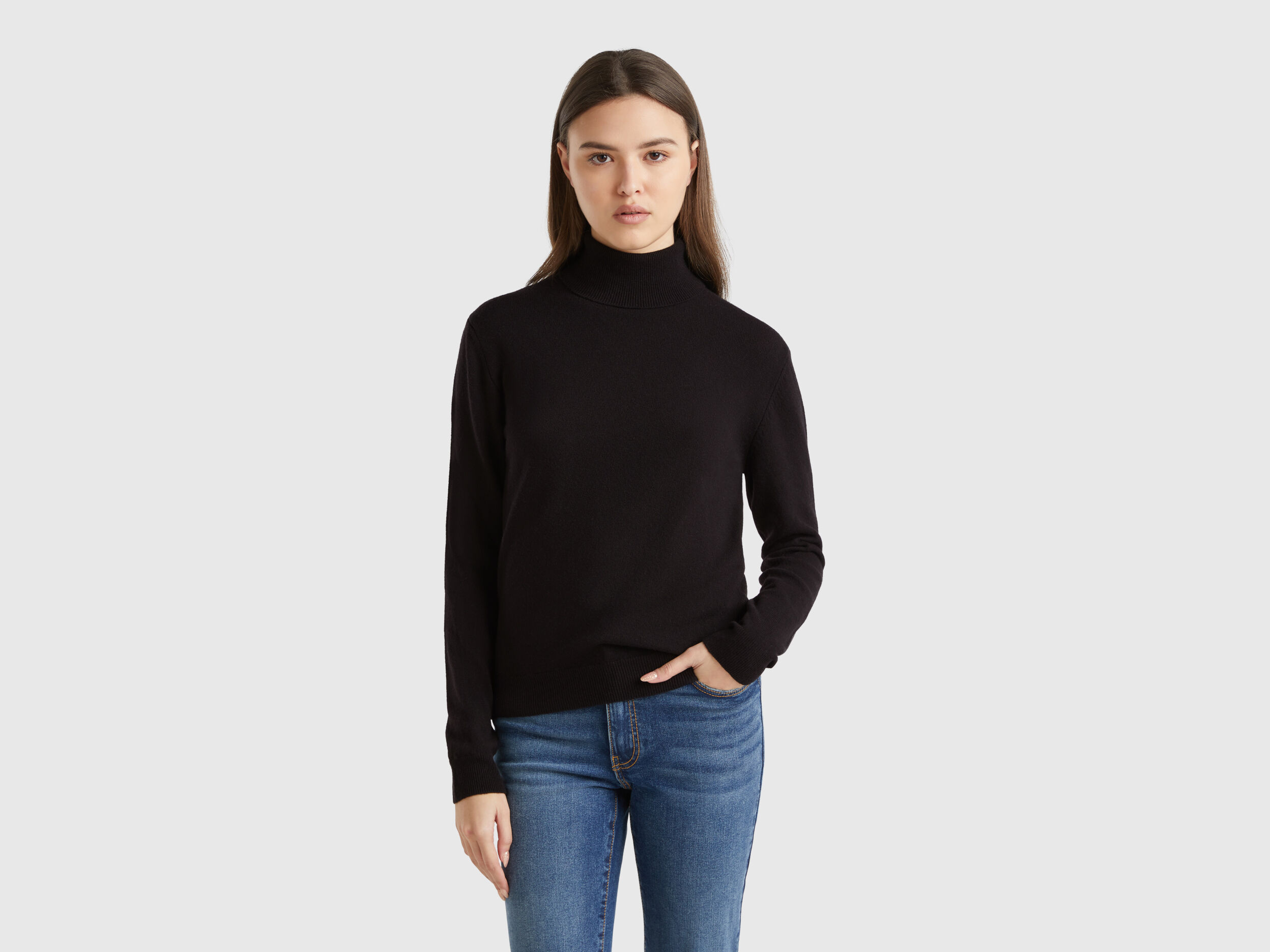 Black turtleneck sweater in pure Merino wool