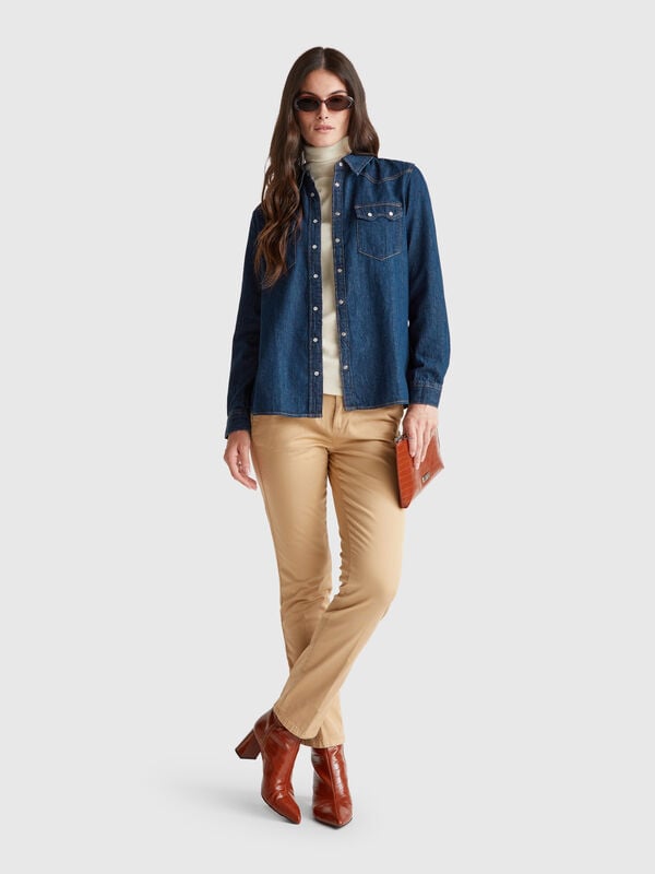 Beige slim fit cotton chinos Women