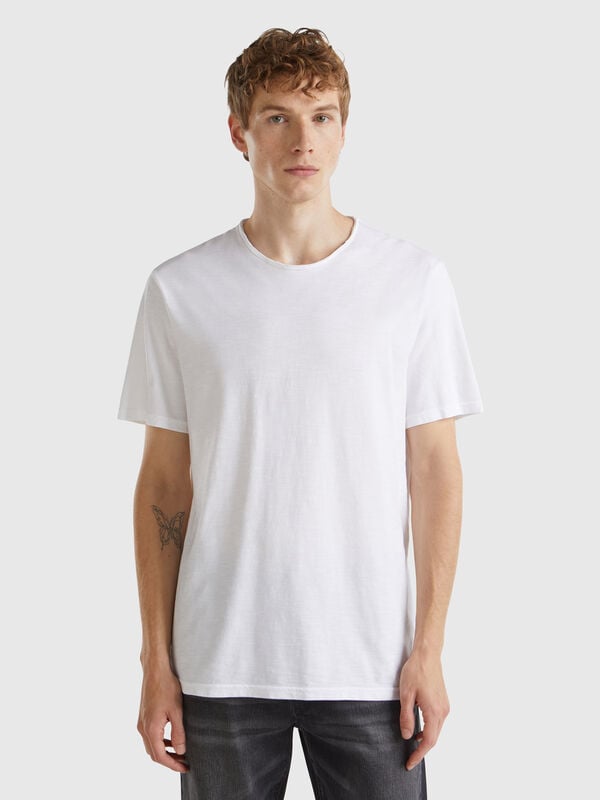 White t-shirt in slub cotton Men