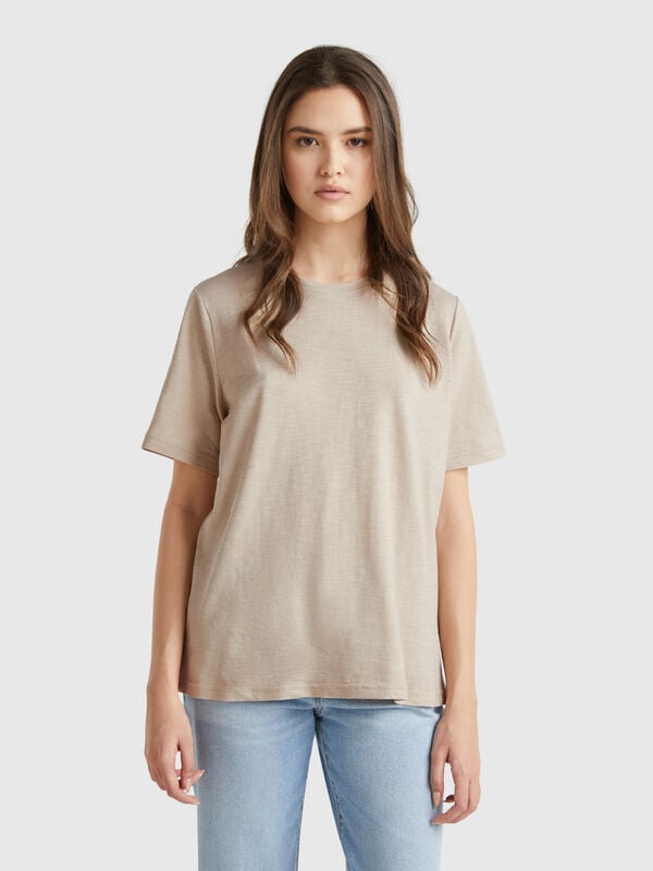 Crew neck t-shirt in slub cotton Women