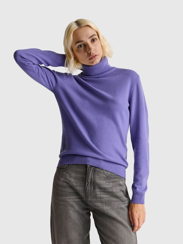Periwinkle turtleneck sweater in pure Merino wool Women
