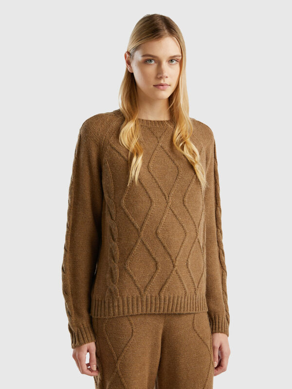 Sweater with cables and diamonds