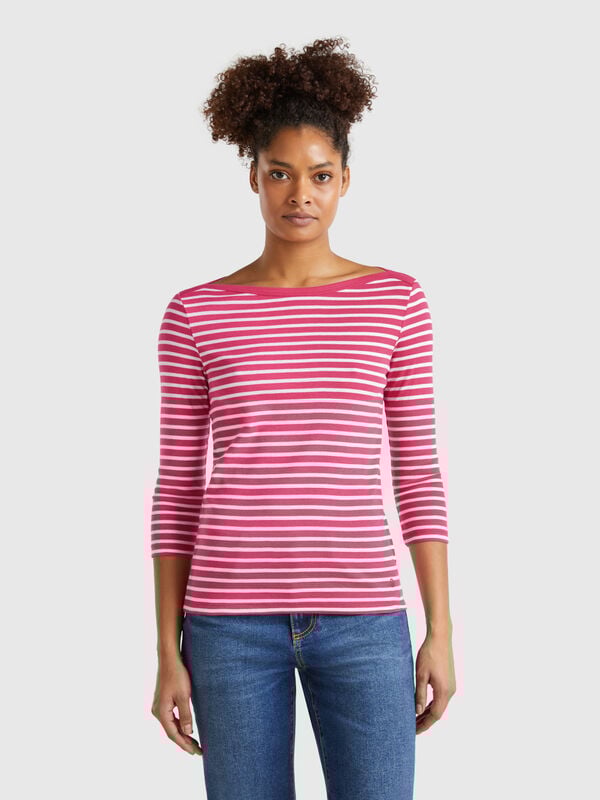 Striped 3/4 sleeve t-shirt in pure cotton Women
