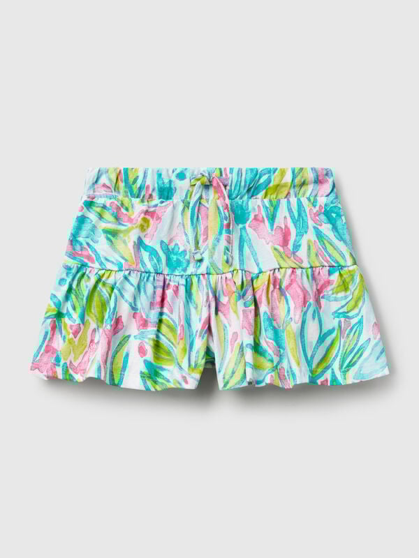 Green shorts with tropical print Junior Girl