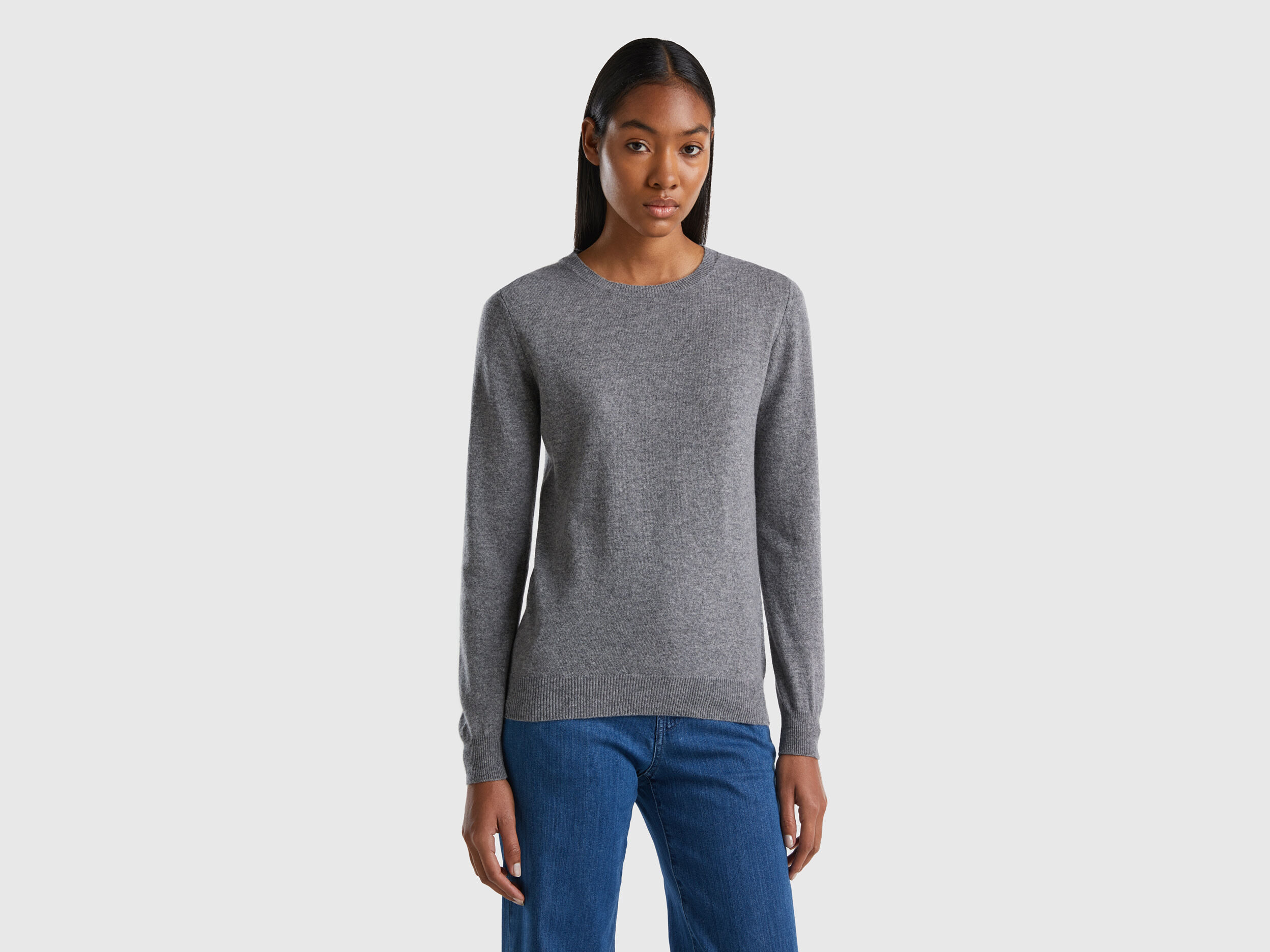 Gray crew neck sweater women's sales