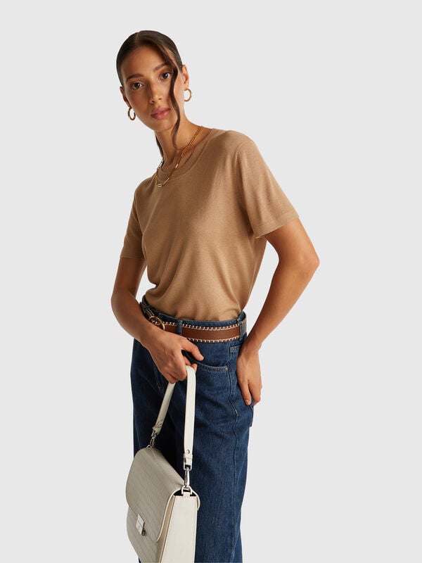 Short sleeve top in silk blend Women