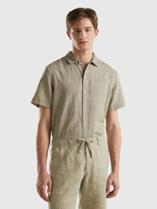 Short sleeve shirt in linen blend Men