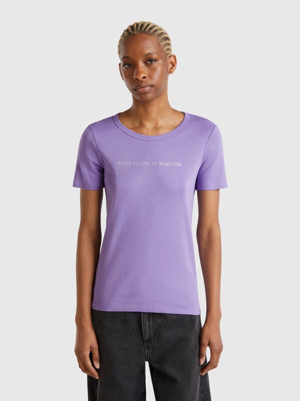 T-shirt in 100% cotton with glitter print logo Women