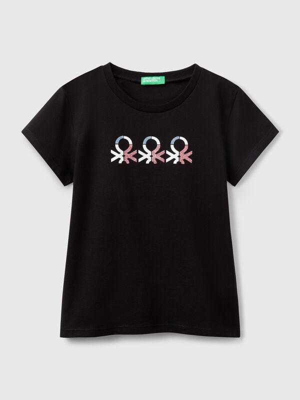 T-shirt with glittery logo in cotton Junior Girl