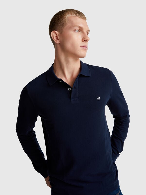 Long sleeve cotton polo Men